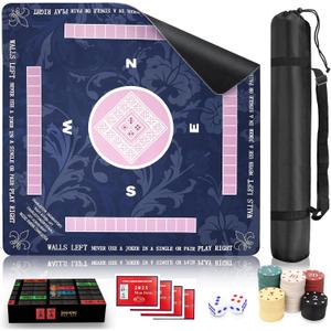 2025 Mahjon Mat for Table,31.5" x 31.5" Mahjon Table Mat with Rules,Non-Slip and Noise-Reducing Gaming Mat for Poker,Dominoes,Card,Board & Tile Games,Mahjon Set with Carrying Bag