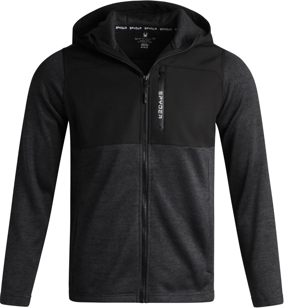 Spyder Men's Fleece Jacket - Lightweight Cozy Full Zip Hooded Jackets for Men - Soft Performance Fleece Hiking Outdoor Jacket (XLarge, Black)