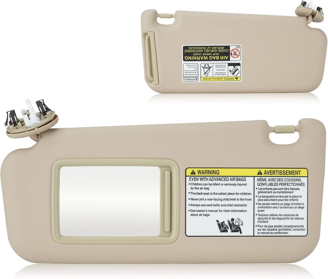 Left Driver Side Beige Sun Visor for 2006-2013 Toyota RAV4, Sunvisor with Vanity Light Replacement 74320-42501-B2