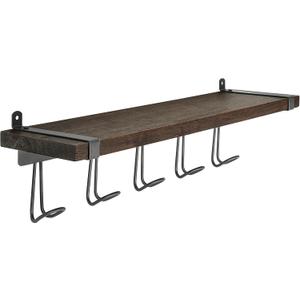 Spectrum Vintage Living Entryway Shelf with Hooks Wall Mounted Five Hook Coat Rack for Entryway Storage & Mudroom, Rustic Industrial Wood Shelf with Hooks for Coats Jackets & More, Industrial Gray