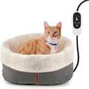 Heated Cat Bed with Auto Shut Off Timer, 17.7" x 13.7" Adjustable Temperature Indoor Pet Heating Cushion Bed for Kittens, Cats, Puppies and Small Dogs, Gray