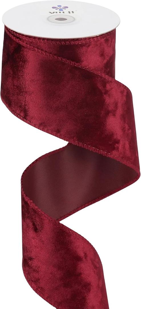 MEEDEE Burgundy Velvet Ribbon 2.5 inch Crushed Velvet Christmas Ribbon 10 Yards for Christmas Tree Decoration, Wreath Supplies, Crafts Bow, Gift Wrapping, Wedding Decor and Accents