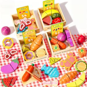 70 PCS Montessori Wooden Play Food Set for Kids Kitchen with Cutting Fruits, Veggies, Bread, Meat & Wooden Crates  Educational Pretend Toys for Boys & Girls 3-5, Perfect Kids