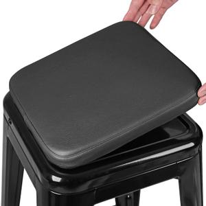 SINOSSO Modern Faux Leather Bar Stool Cushion 1 Piece, Leathaire Magnetic Small Chair Pad for Cafe Bistro Stackable Metal Stool (Square, Black, 1)