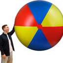 5 ft Giant Inflatable Beach Ball Jumbo Rainbow Ball Extra Large Inflatable Toys for Pool Summer Beach Pool Event Party Massive Games (60 In, Blue, Yellow, Red)