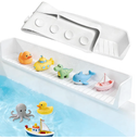 Splash Guard for Bathtub, Silicone Bathtub Splash Guard with Suction Cups, Bath Toys Holder Shelf, Bath Tub Side Tray for Bathroom Storage and Water Spill Prevention, Grey