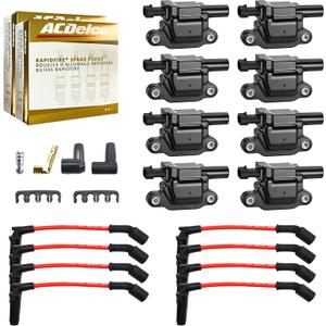 MAS Set of 8 Ignition Coils Pack & Platinum Spark Plugs & Wires Compatible with Chevy GMC Cadillac Camaro Corvette Express Avalanche Silverado V8 Replacement for UF413 12611424 12570616