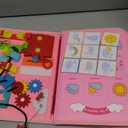 Qizfun Busy Board Montessori Toy for Toddlers, Educational Sensory Learning Toy for Fine Motor Skills, Preschool Travel Toy for Airplane & Car, Gifts for Boys and Girls (Pink/P4)