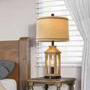 23.75" Farmhouse Table Lamps USB A+C Charging Ports 3-Way Dimmable Touch Control Lamp Nightlight Vintage Modern Lamp for Living Room Bedroom with 2 Light Sources (Wood)