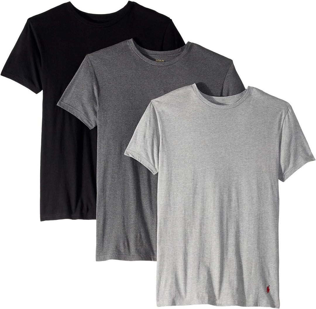 POLO Men's Ralph Lauren Slim Fit Wicking Crew Undershirts 3-Pack (Large, Andover Heather/Black, Madison Heather/Black, Black/Red - 3 Pack)