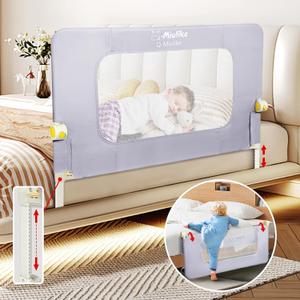 Q-MIULIKE Baby Bed Rail for Toddlers Smooth Flip-Down Crib Guard Rail Safety Rail Guards for 14 Height Adjustable, Toddlers Bed Rails for Full King Queen Twin Bed for 47''1 Piece