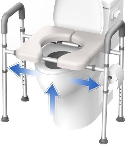 Raised Toilet Seat with Handles - Width & Height AdjustableToilet Seat Risers for Seniors, Heavy Duty Handicap Toilet Seat Riser, Fit Any Toilet, Up to 400lbs, Dark Gray