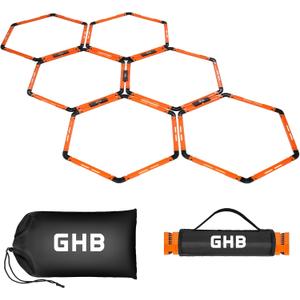 GHB Hex Agility Rings Speed Rings with Carrying Bag 6 Set Portable Hexagon Rings, Agility Ladder for Agility Footwork Training (Orange)