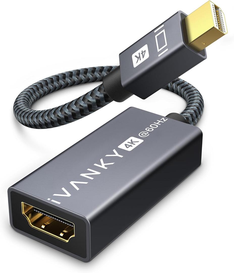 IVANKY 4K Mini DisplayPort to HDMI Adapter, 4K@60Hz, Thunderbolt 1&2 to HDMI Super Slim, Mini DP to HDMI Adapter for MacBook Air/Pro, Surface Pro/Dock/Book, Monitor, Projector-Grey