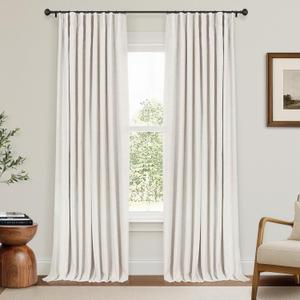 INOVADAY 100% Blackout Curtains for Bedroom, Black Out Curtains 96 Inch Long, Clip Rings Linen Blackout Drapes, Thermal Insulated Room Darkening for Living Room, 2 Panels - Beige,W50xL96 (50"W x 96"L (Pack of 2))
