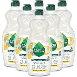 Seventh Generation Dish Soap Liquid Chamomile & Lemon Scent Pack of 6 Dishwashing Soap Dish Detergent Liquid Soap 19 oz