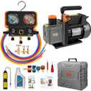 VTG VOGTEN R1234yf AC Vacuum Pump and Gauge Set,4.5CFM Vacuum Pump Manifold Gauge Kit for Auto HVAC Compatible with R1234yf,R404a,R134a,Includes Leak Detector,R1234yf Can Tap,Quick Coupler Adapters