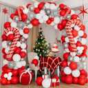CboDeco Christmas Balloon Garland Arch Kit, Red White Silver Balloons, Gift Box Foil Balloon, Cane Foil Balloons, Perfect for Christmas and New Year Party Decorations