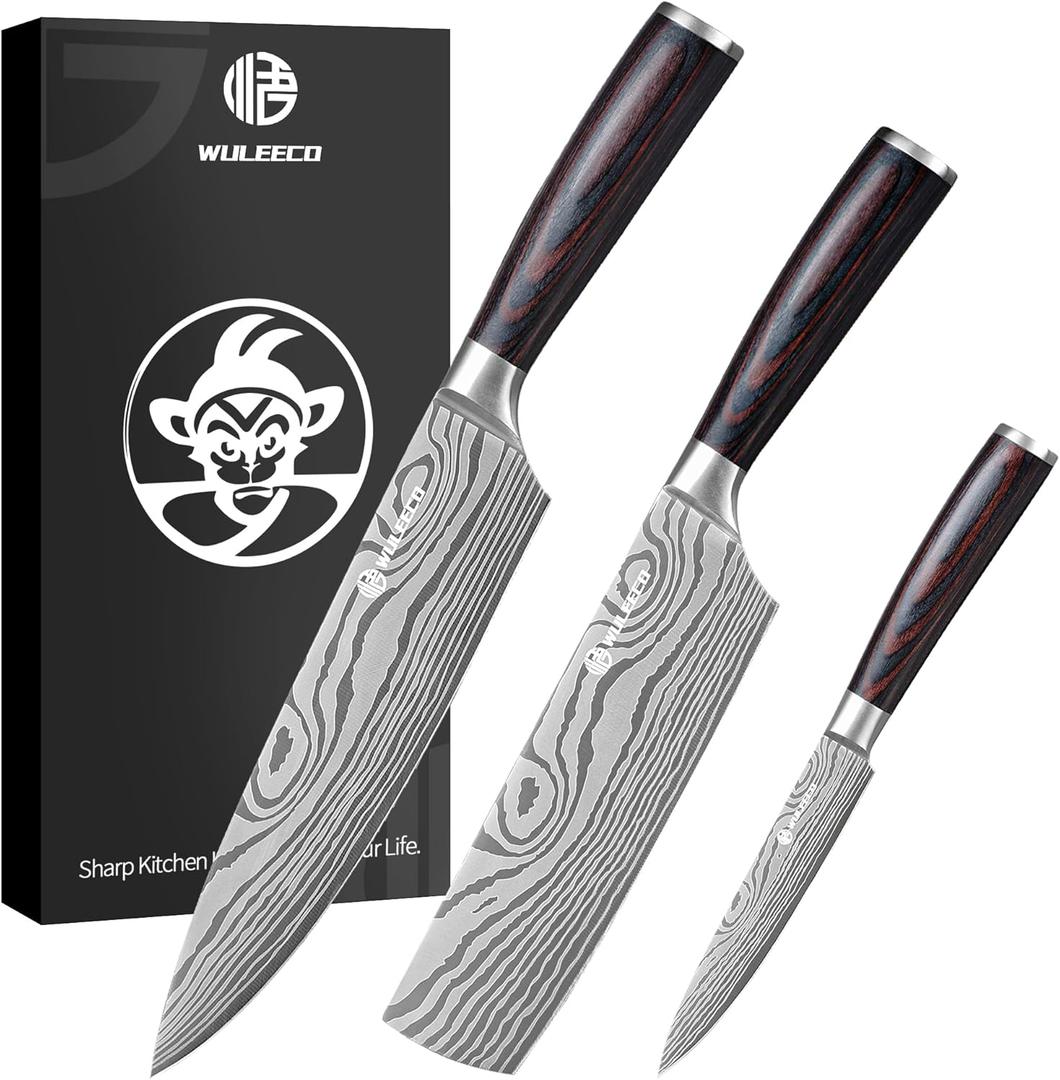 Knife Set Kitchen Knives - High Carbon Stainless Steel Professional Chef Knife Set of 3 - Razor Sharp Japanese Cooking Knife, Multipurpose Kitchen Knife with Wooden Handle, Premium Gift Box