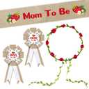 R HORSE 5Pcs Mom to Be Sash Dad to Be Pin, Strawberry Neutral Burlap Maternity Sash Corsage Pin and Flower Crown Headband, Pregnancy Props Gender Reveals Party Baby Shower Decorations Keepsake Gifts