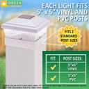 GreenLighting Classic Solar Post Cap Lights - Fits 5x5 PVC/Vinyl Outdoor Solar Powered Post Cap Light, Fence, Deck, Garden - Bright LED, Waterproof White 8 Pack