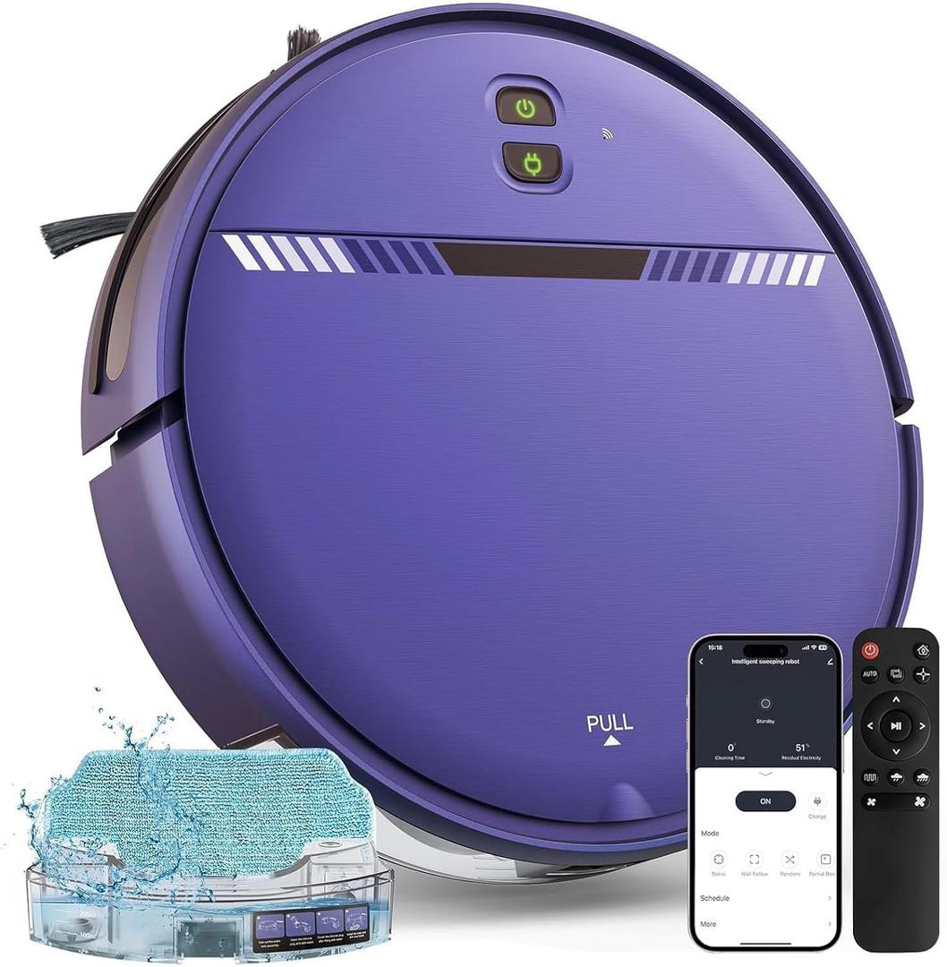 Robot Vacuum and Mop Combo, Automatic Slef-Cleaning Robotic Vacuum Cleaner for Pet Hair, Smart 2 in 1 Mopping Robot Vacuum with Schedule, WiFi/App/Voice, Slim, Ideal for Hard Floor, Carpet