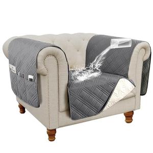 H.VERSAILTEX 100% Waterproof Chair Covers for Living Room Armchair Modern Couch Cover with Extra Long Armrest Cover Furniture Protector Cover for Pets Kids Children Dog Cat(Chair, Grey/Beige)