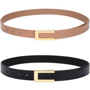 YooAi Womens Leather Belt Skinny Waist Belt for Dresses Jeans Pants with Gold Buckle
