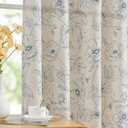 jinchan Floral Linen Curtains for Living Room 84 Inch Length Blue Flower Curtain Rod Pocket Back Tab Farmhouse Curtains with Printed Floral Bedroom Window Curtain Set, 2 Panels Blue 