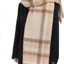 Womens Scarf Winter Big Colorful Checked Thick Warm Soft Scarves Casual Tassel Blanket Scarf (Khaki)