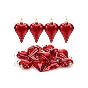 12 Pcs Valentines Heart Glass Ornament 2.76 Inch Red Pink Glass Heart Shaped Decor Valentine Day Tree Hanging Ornaments Shiny Romantic Love Shaped Hang on Christmas Wedding Anniversary Decor