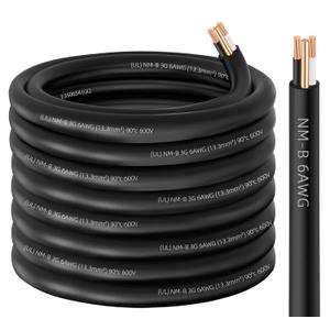 NM-B 6/2 Wire with Ground,75FT 6/2 6 AWG Copper Wire 6 Gauge 2 Conductor Non-Metallic Sheathed 6/2 W/G NMB Cable,Stranded Indoor Residential Electrical Wiring for Branch Circuit Switche&Outlet