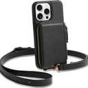 ZVE for iPhone 12 Pro/iPhone 12 Zipper Wallet Case for Women, Crossbody Phone Case with RFID Blocking Credit Card Holder Wrist Strap, Purse Cover for iPhone 12 Pro/iPhone 126.1 inch-Black