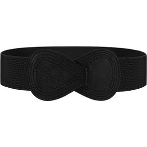 WHIPPY Women Wide Elastic Belt Ladies Stretch Dress Belt Fashion Waistband with 8-shaped Interlock Leather Buckle (Black)