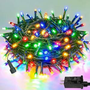 Upgraded 75.8 FT 200 LED Multicolored Christmas Lights Outdoor and Indoor, Extendable Green Wire, Memory Function & Timer & 8 Modes, Waterproof Super Bright Lights for Xmas Tree Holiday Party Garden