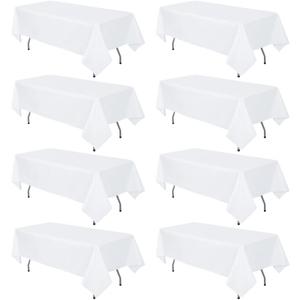 8 Pack White Tablecloth 60 x 102 Inch Rectangular Table Cloth for 6 Foot Rectangle Tables, Wrinkle Resistant Washable Polyester Fabric Table Covers for Wedding Party Banquet Buffet and Camping