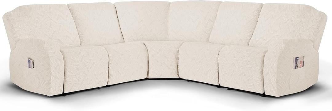 Ruaozz Sectional Sofa Covers Oversized L Shape 5 Seat Recliner Couch Covers - Washable Soft Extra Large Sectional Covers with Pockets (Ivory)