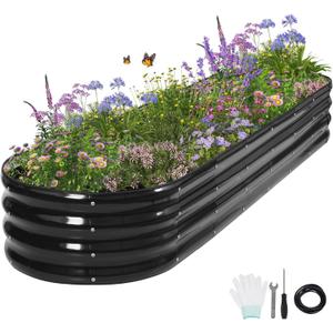 Galvanized Raised Garden Bed Outdoor- Raised Beds for Gardening| Metal Planter Box, Steel Raised Garden Bed Kit with Safety Edging and Gloves for Vegetables, Flower, Herbs (8x2x1FT, Gray)