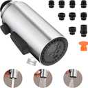 Metal Kitchen Faucet Head Replacement, 3-Function Sink Faucet Head High Pressure, Pull Down Kitchen Sink Sprayer Replacement with 9 Adapters Compatible with American Standard, Brushed Nickel