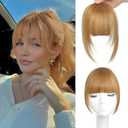 MOCA HAIR Clip in Bangs 100% Real Human Hair Extensions French Blonde27 Fake Bangs Hair Clip on bangs for women Fringe with Temples Hairpieces Faux Bangs for Daily Wear