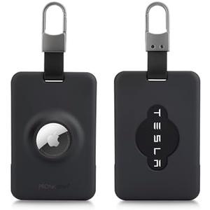 PROfezzion Tesla Key Card Holder with AirTag Slot, AirTag Tesla Card Plastic Card Key Holder for Model 3 Y S X Cybertruck with Keychain Key Rings, Key Card Protective Case Cover for Tesla - 2 Pack