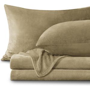 BEDELITE Flannel Sheets King Size Camel - Super Soft Fleece Sheets Set Fluffy Extra Plush, 4 Piece(Include Fitted Sheet, Flat Sheet, 2 Pillowcases)