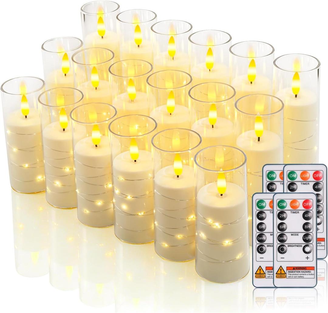 Raycare 18 Pcs Flameless Battery Operated Pillar Candles with Remote Timer