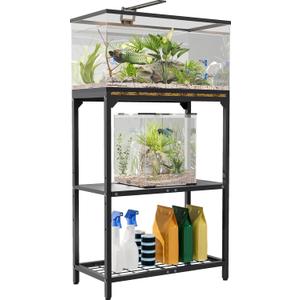 20 Gallon Aquarium Stand, Fish Tank Stand with Adjustable 3-Tier Storage Shelf, Heavy Duty Reptile Breeder Turtle Tank Terrarium Rack Table for Home Office, 24" L x 12" W x 32.2" H, Black
