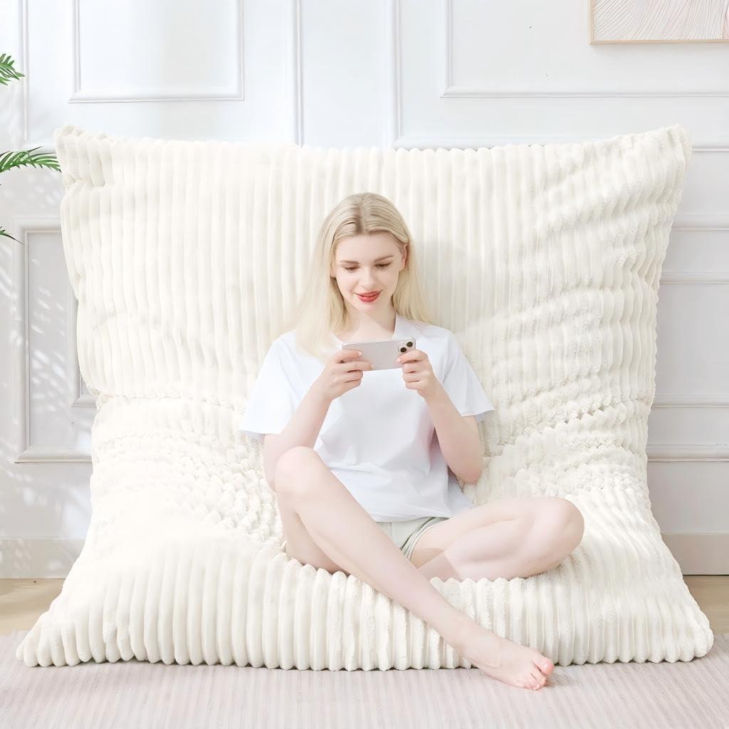 Bean Bag Chair, Giant Bean Bag Chair, 4 in 1 Convertible Beanbag Chairs for Adults with Removable Cover, Memory Foam Floor Cushions, Living Room, Bedroom, Beige