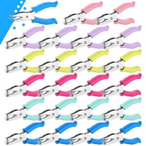 Crtiin 24 Pieces Single Hole Punch Handheld 1/4 Inch Hole Metal Paper Puncher Bulk with Soft Grip Handles Circle Shape Grip Heavy Duty for DIY Craft Paper Greeting Cards Scrapbook Notebook
