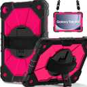 Case for Samsung Galaxy Tab A9+ 11 Inch 2023 (X210/X216/X218), Heavy Duty Shockproof Rugged 360 Rotating Hand Strap Protective Case for Galaxy Tab A9 Plus Tablet, Black/Rose Red