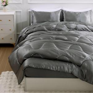 A Nice Night Satin Silky Soft Quilt Luxury Super Soft Microfiber Bedding Comforter Set Full/Queen, Light Weighted (Silver, Queen)