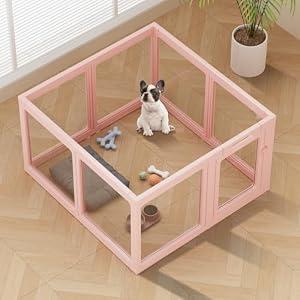 ClimbHope Clear Acrylic Dog Playpen Indoor Pet Pen, 24" H, Pink, 8 Panels