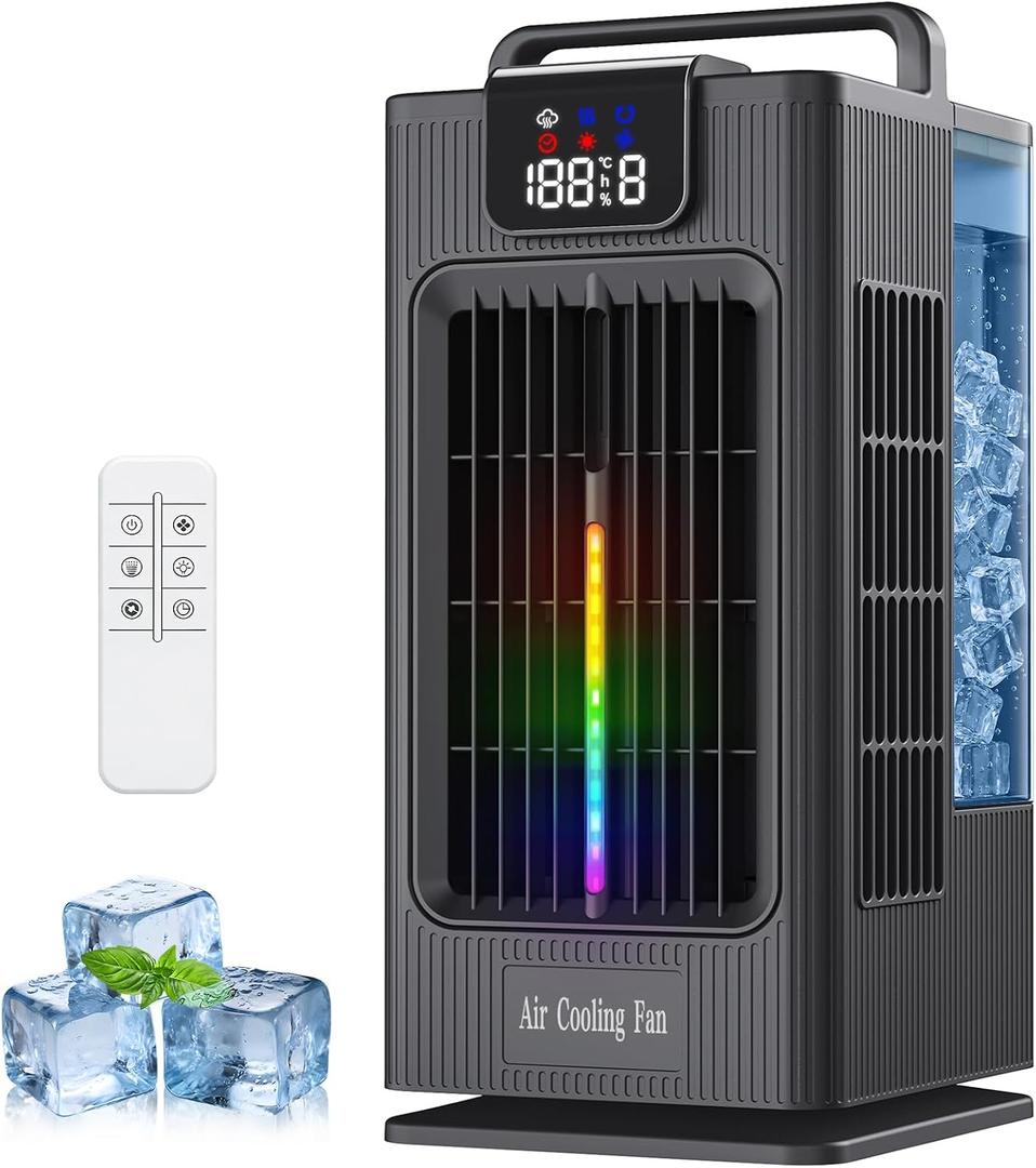 Portable Air Conditioner, 4-in-1 Personal Mini Air Conditioner Cooling Fan, 2000ML Portable AC Evaporative Air Cooler with 1-8H Timer, 120 Oscillation, 4 Speeds & 7 RGB Light Modes for Room Office